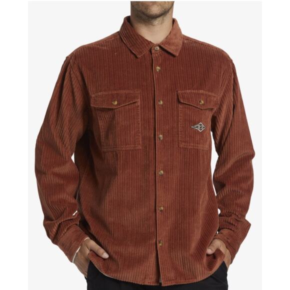 Billabong Bong Days Corduroy Button Down Shirt Stitch Logo Rust Mens Size Large - Picture 1 of 8